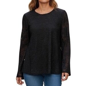 Ivy Jane Black Lace Floral Long Sleeve Top Women's Size L Sheer Mesh